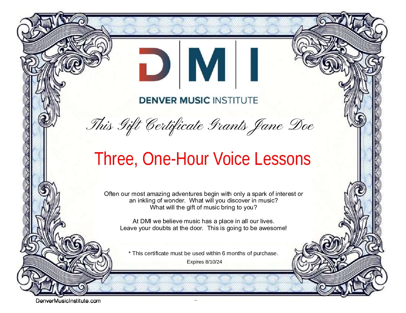 Denver Music Institute Gift Certificate